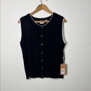 NWT Cyrus Black Knit Button Down Sleeveless Vest